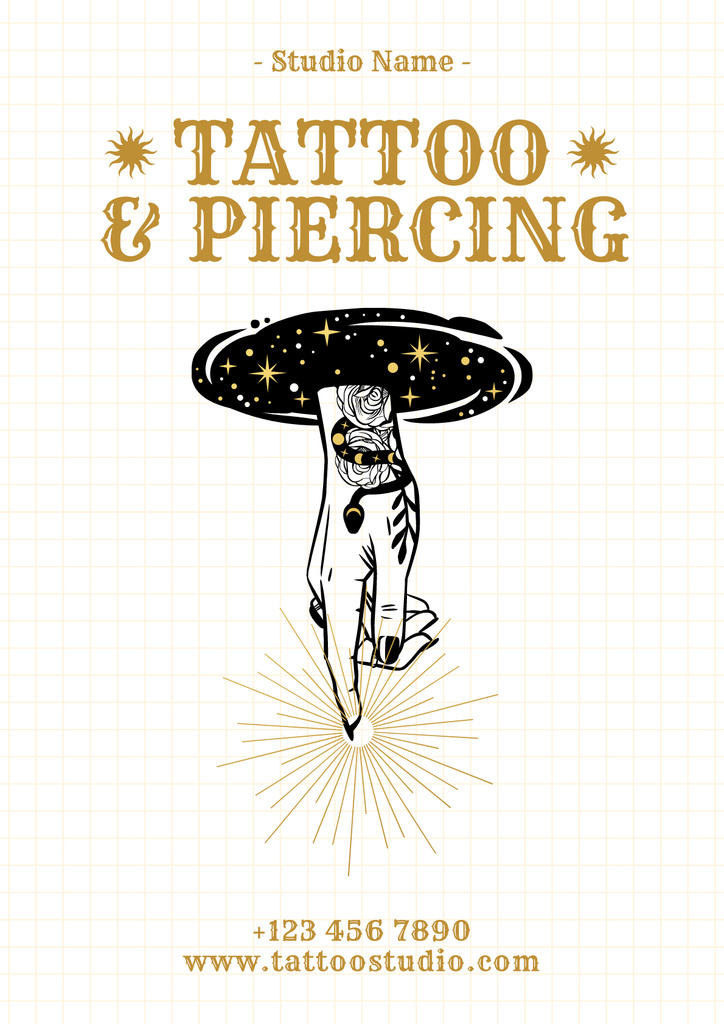 Creative Tattoos And Piercing Offer In Studio Poster Tasarım Şablonu