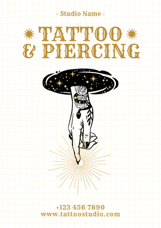 Plantilla de diseño de Oferta creativa de tatuajes y piercings en estudio Poster 
