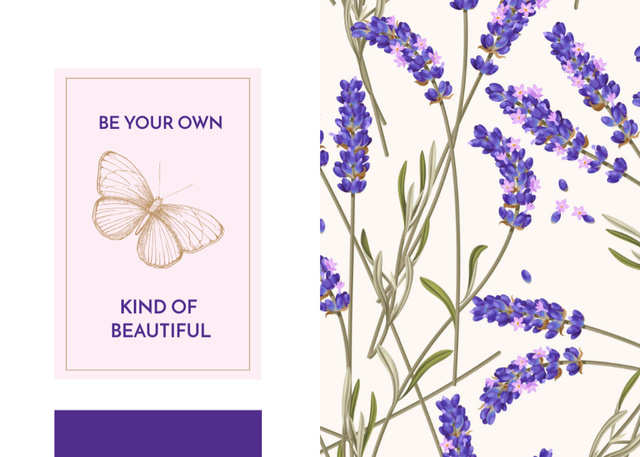 Plantilla de diseño de Lavender Flowers Pattern With Butterfly And Kind Phrase Postcard 5x7in 