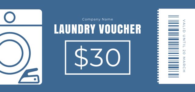 Laundry Service Voucher Offer with Barcode in Blue Coupon Din Large Tasarım Şablonu