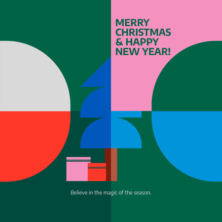 Plantilla de diseño de Tarjeta de Felicitación con Vacaciones de Año Nuevo con Imagen de Árbol de Navidad Instagram 