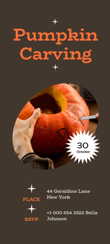 Halloween Pumpkin Carving Announcement Invitation 9.5x21cm Šablona návrhu