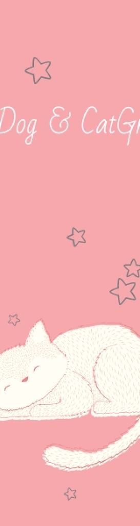Pet Grooming Service Sleepy Cat in Pink Skyscraper Design Template