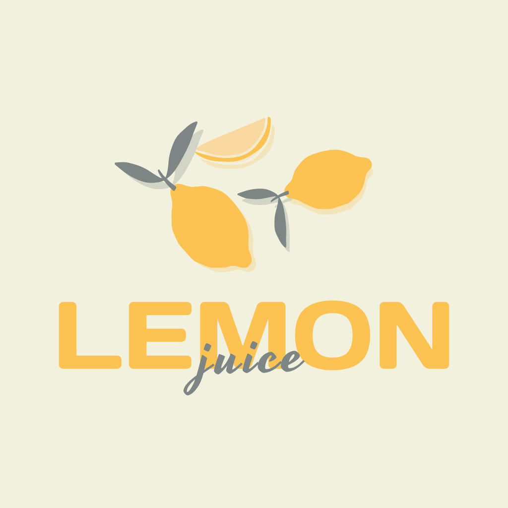 Healthy Tasty Lemon Juice with Fresh Lemons Logo 1080x1080px Design Template