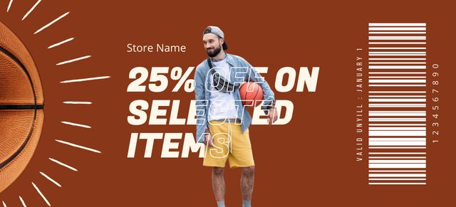Sport Store Ad with Handsome Man with Ball Coupon 3.75x8.25in tervezősablon