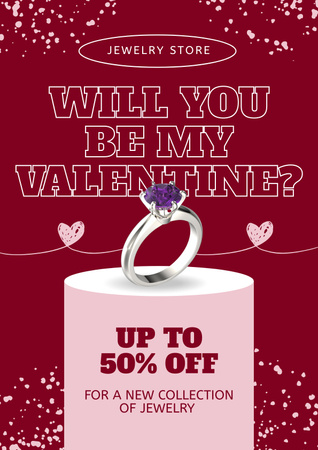 Offer of Beautiful Ring on Valentine's Day Poster Design Template