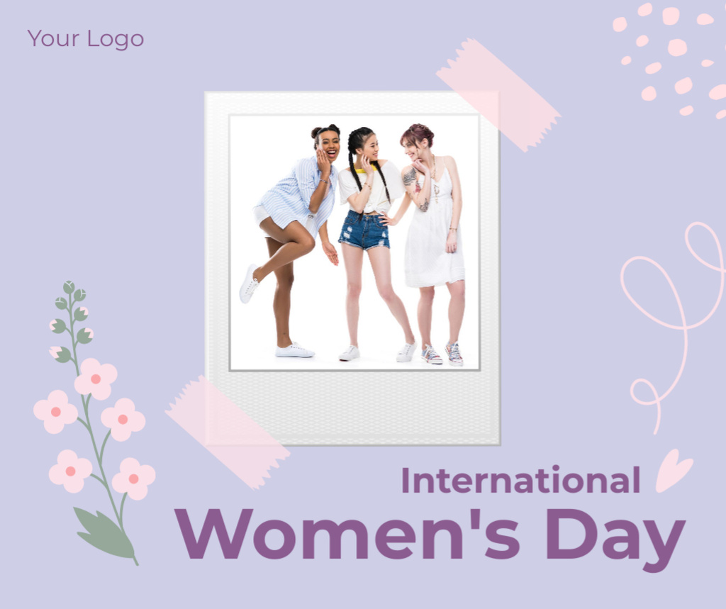 Plantilla de diseño de International Women's Day with Happy Young Women Facebook 