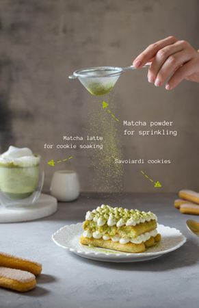 Delicious Cake with Matcha Recipe Card Design Template