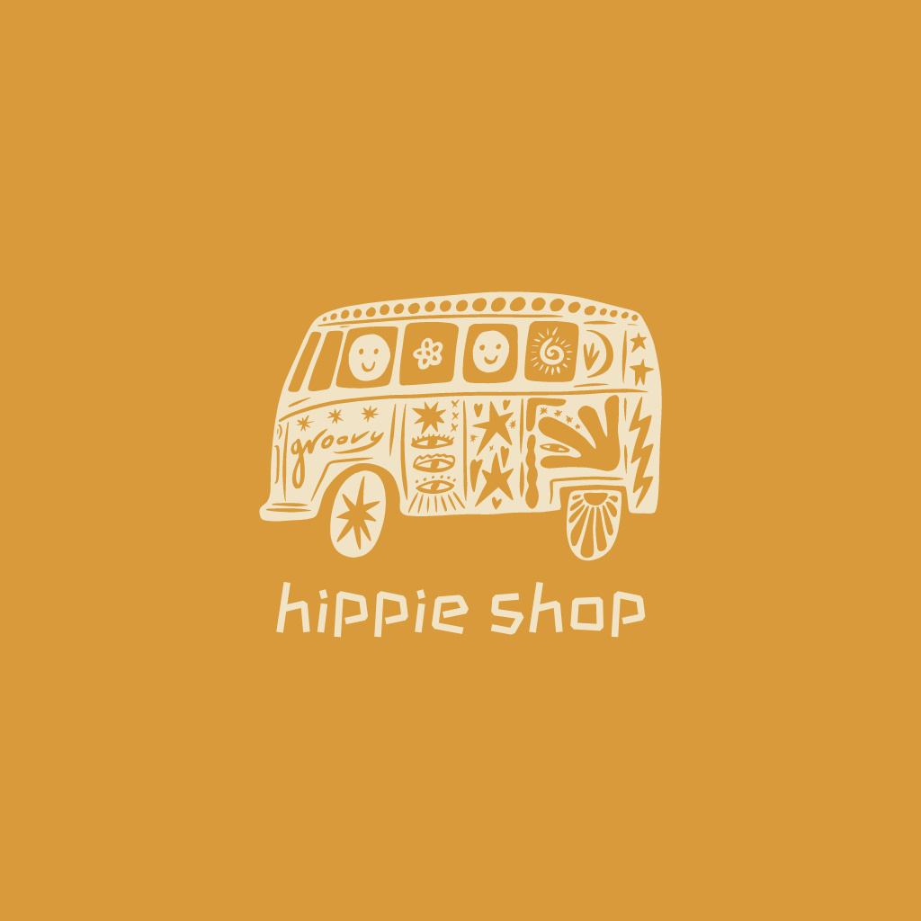 Hippie Shop Offer with Cute Bus Logoデザインテンプレート