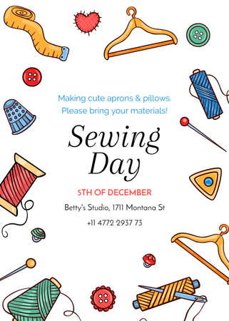 Platilla de diseño Sewing Day Event Announcement With Tools Postcard 5x7in Vertical