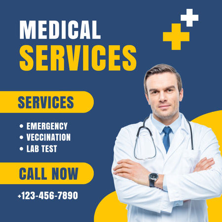 Medical Services Ad with Handsome Man Doctor Instagram Design Template