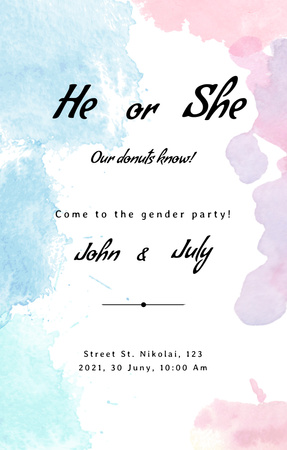 Baby Gender Party Announcement Invitation 4.6x7.2in Design Template