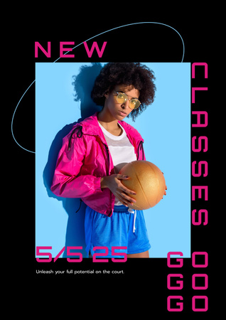 Ontwerpsjabloon van Poster van fitness lessen advertentie met sportief meisje