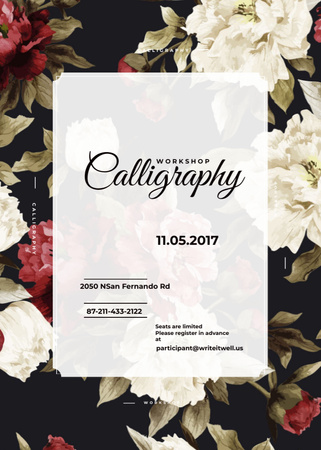 Calligraphy workshop Annoucement with flowers Flayer Modelo de Design
