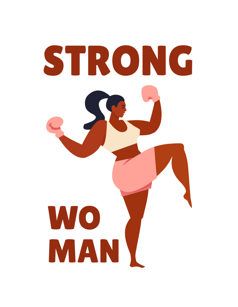 Cheerful Woman with Pink Boxing Gloves T-Shirt Design Template