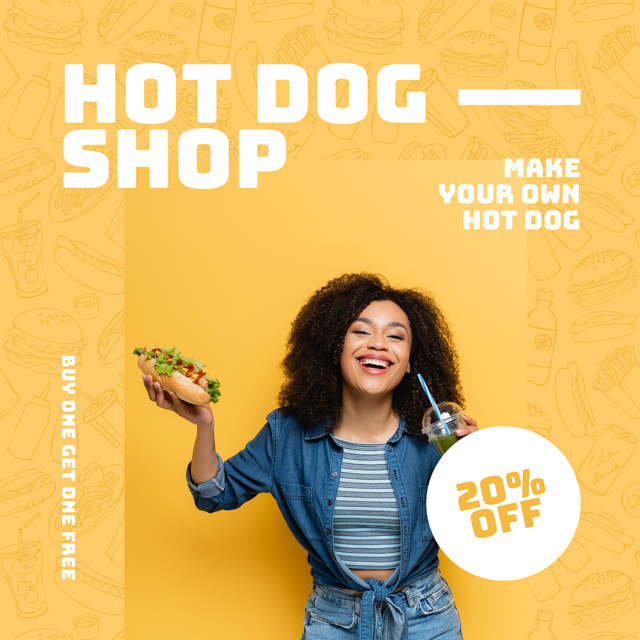Woman Holding Appetizing Hot Dog Instagramデザインテンプレート