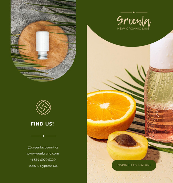 Natural Cosmetics Overview with Citrus and Oil Bottle Brochure Din Large Bi-fold Πρότυπο σχεδίασης