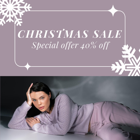 Platilla de diseño Christmas Sale Offer Woman in Winter Clothes Instagram AD