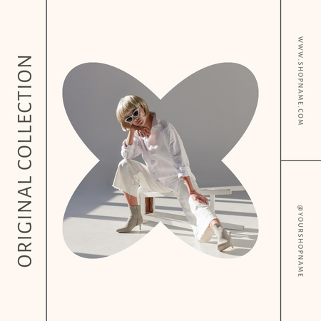 Szablon projektu Original Collection Announcement with Woman in White Clothing Instagram