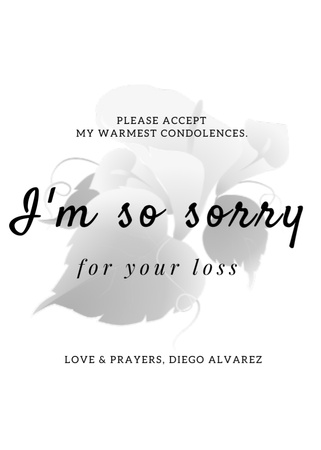 Modèle de visuel Messages de condoléances les plus sincères en noir et blanc - Postcard 5x7in Vertical