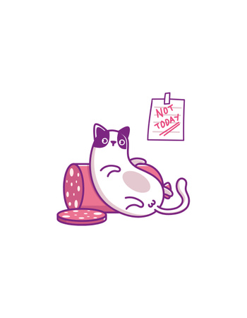 Ontwerpsjabloon van T-Shirt van Funny Cat with Sausage