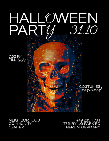 Halloween Party with Laughing Skull Poster 8.5x11in Design Template
