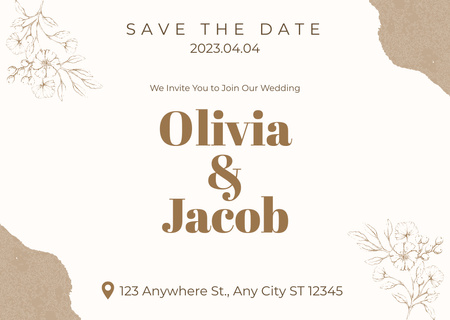 Wedding Announcement with Brown Flowers Card Design Template