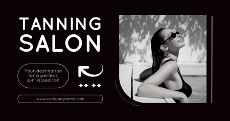 Tanning Salon Promo with Black and White Photo of Woman Facebook AD Design Template