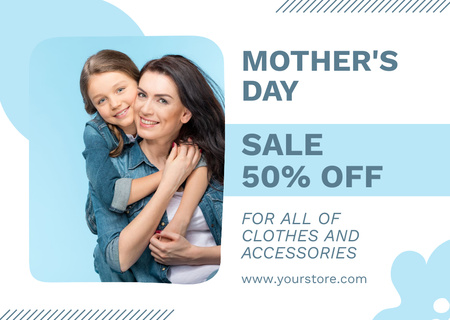 Sale on Mother's Day with Cute Mom and Girl Card Design Template