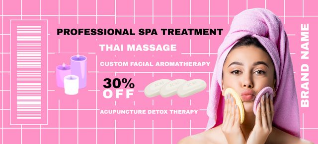 Spa Treatment Ad with Beautiful Brunette Woman Coupon 3.75x8.25in Modelo de Design