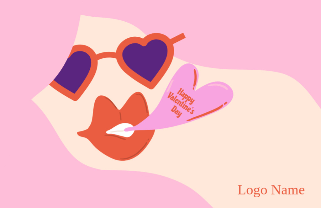 Modèle de visuel Happy Valentine's Day Greeting With Funny Character in Sunglasses - Thank You Card 5.5x8.5in