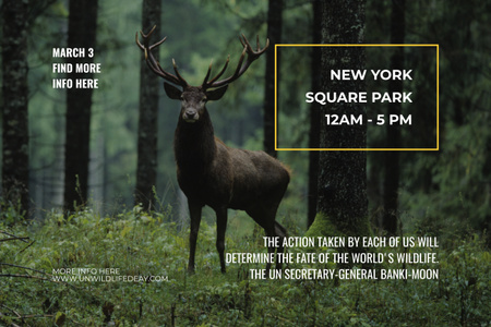 Plantilla de diseño de Anuncio de evento en el parque con ciervos en su hábitat natural Poster 24x36in Horizontal 