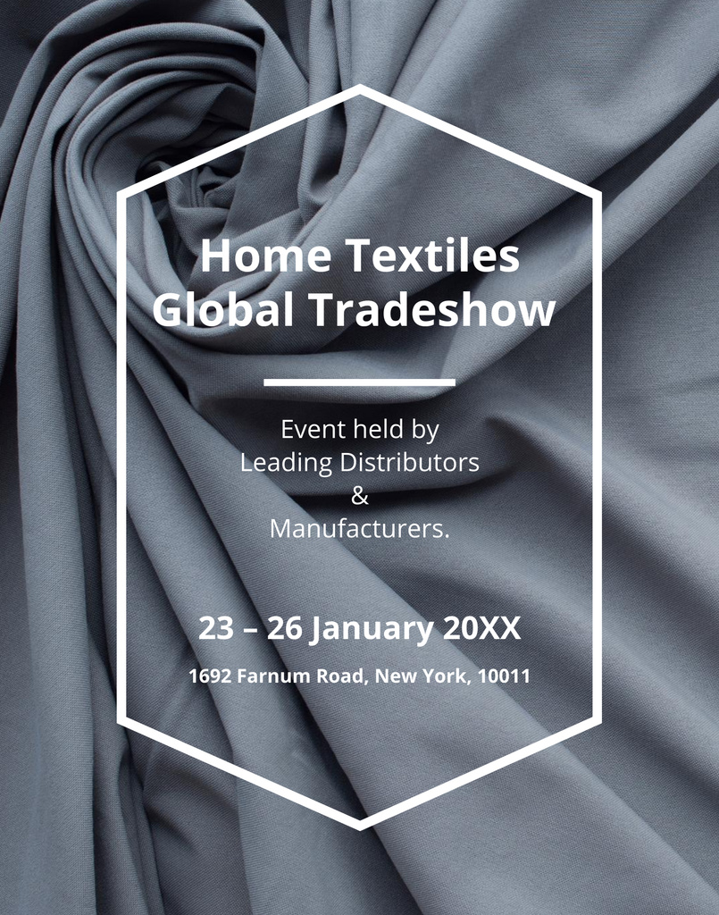 Home Textiles Tradeshow Announcement with Grey Fabric Poster 22x28in Šablona návrhu