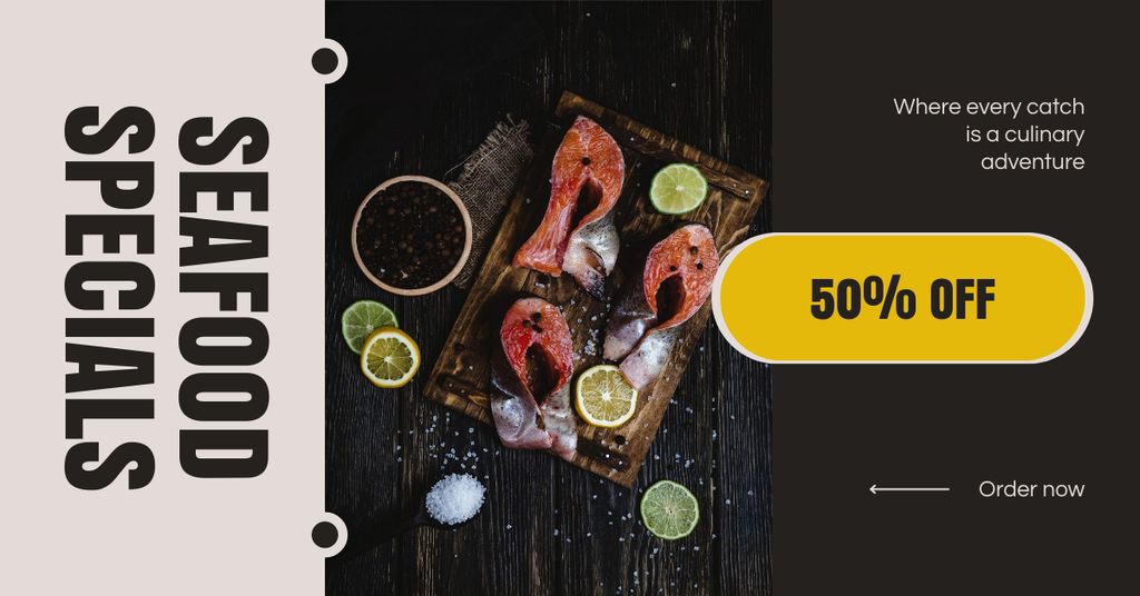 Modèle de visuel Offer of Seafood Specials with Discount - Facebook AD