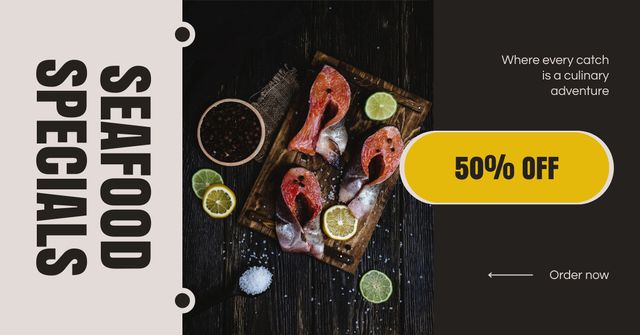Szablon projektu Offer of Seafood Specials with Discount Facebook AD
