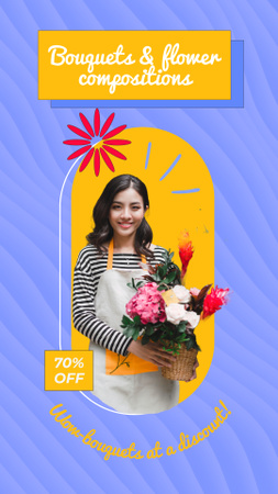 Flowers Composition And Bouquets Sale Offer In Violet Instagram Video Story Design Template