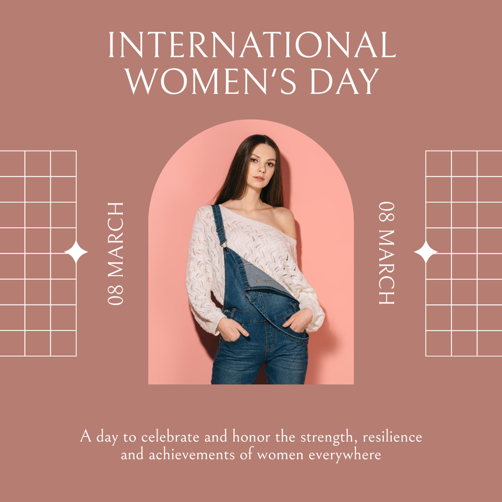 Women's Day Celebration Announcement with Stylish Woman Instagram Πρότυπο σχεδίασης