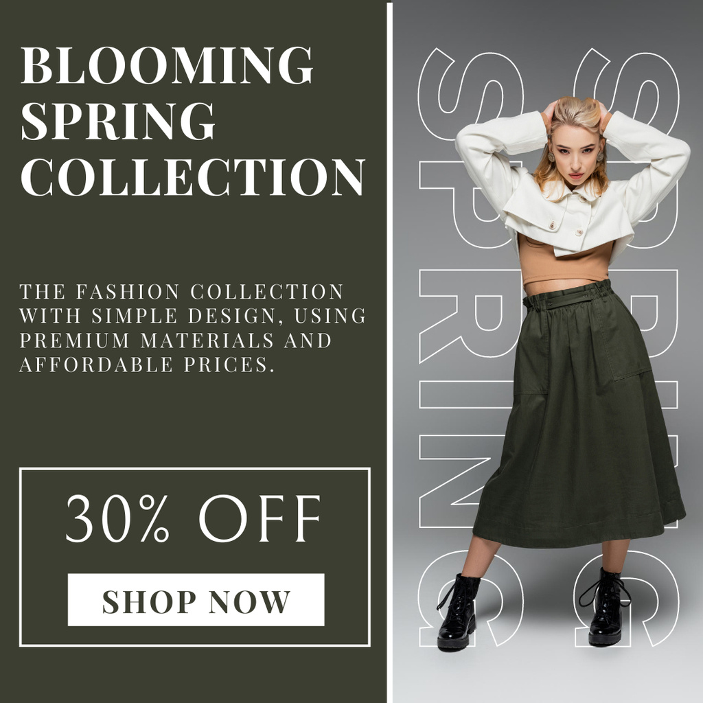Spring Sale Offer with Beautiful Blonde in Skirt Instagram AD Design Template