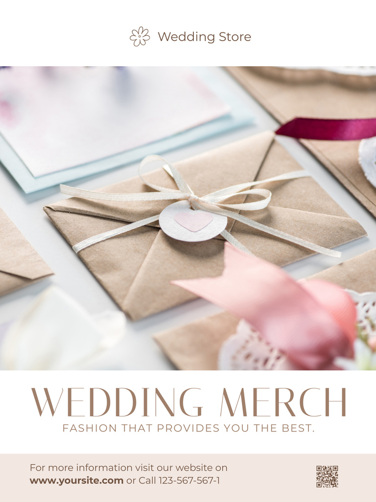 Wedding Merch Offer with Decorative Envelope Poster US Design Template