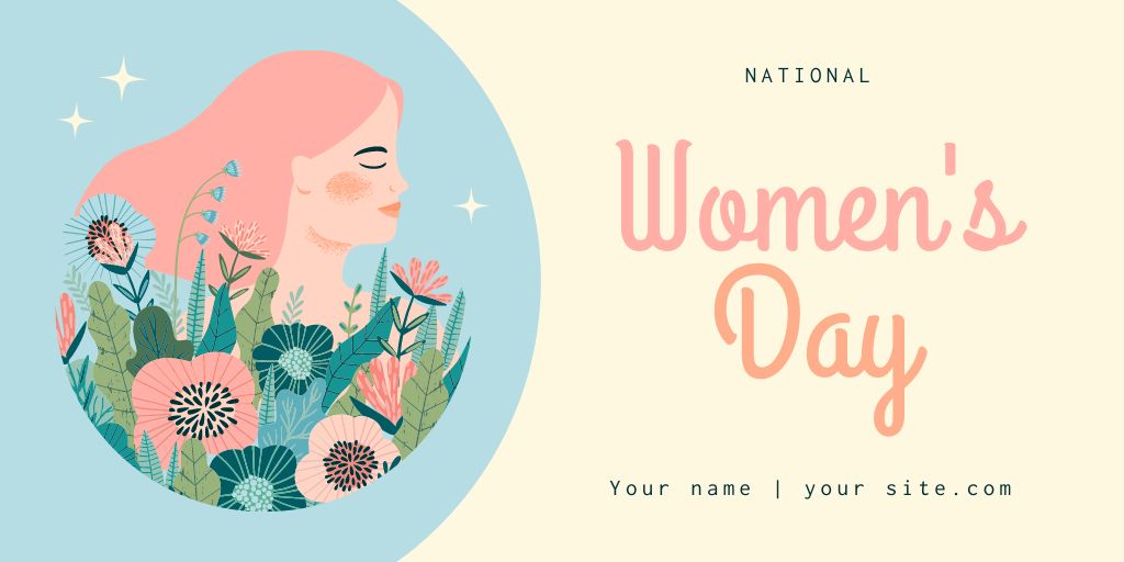 Women's Day Greeting with Beautiful Floral Illustration Twitter Tasarım Şablonu