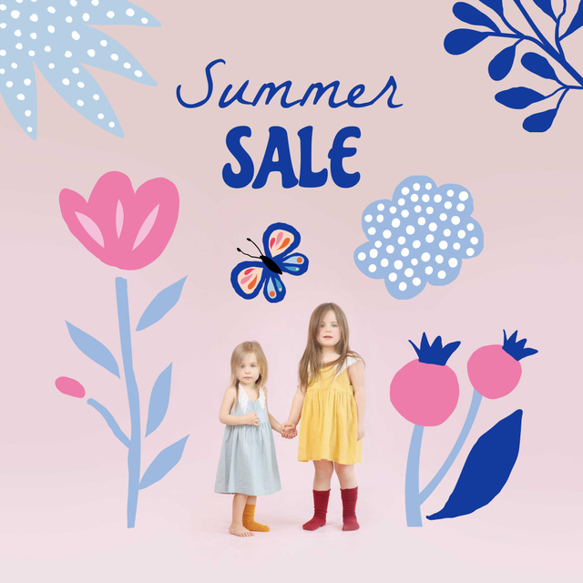 Ontwerpsjabloon van Instagram van Summer Sale Announcement with Cute Little Girls