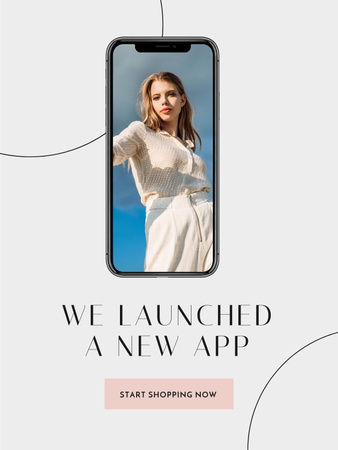 Plantilla de diseño de Fashion App with Stylish Woman on screen Poster US 