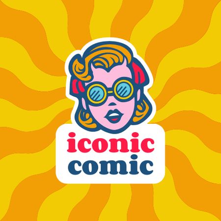 Comics Store Emblem with Girl Character Logo Design Template