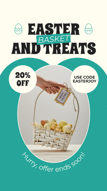 Easter Basket and Treats Ad with Special Discount Instagram Story Πρότυπο σχεδίασης