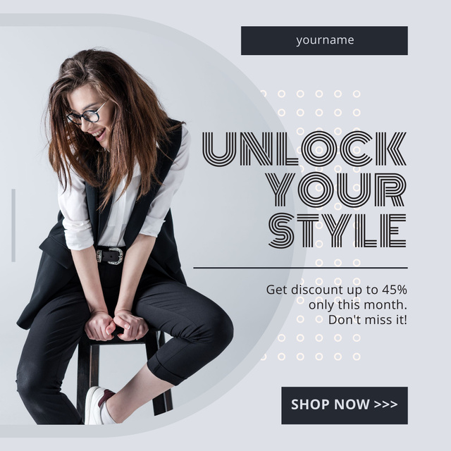 Fashion Clothes Ad with Woman in Suit Instagram AD Design Template