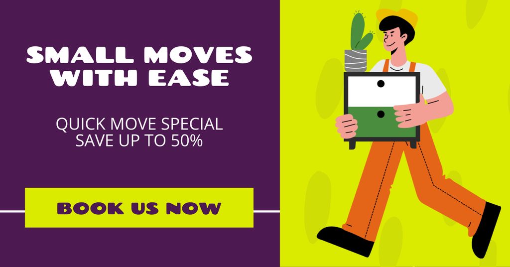 Designvorlage Moving Services Offer with Deliver carrying Shelf and Plant für Facebook AD