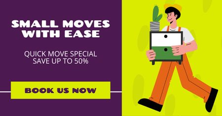 Moving Services Offer with Deliver carrying Shelf and Plant Facebook AD Design Template