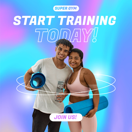 Fitness Classes Ad with Smiling Happy Couple Instagram Design Template
