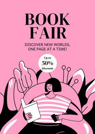 Könyvvásári hirdetés rózsaszínen Flayer tervezősablon