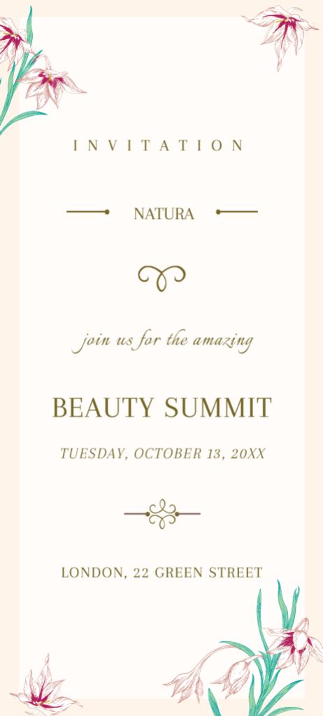 Beauty Summit Announcement on Spring Flowers Invitation 9.5x21cm Modelo de Design